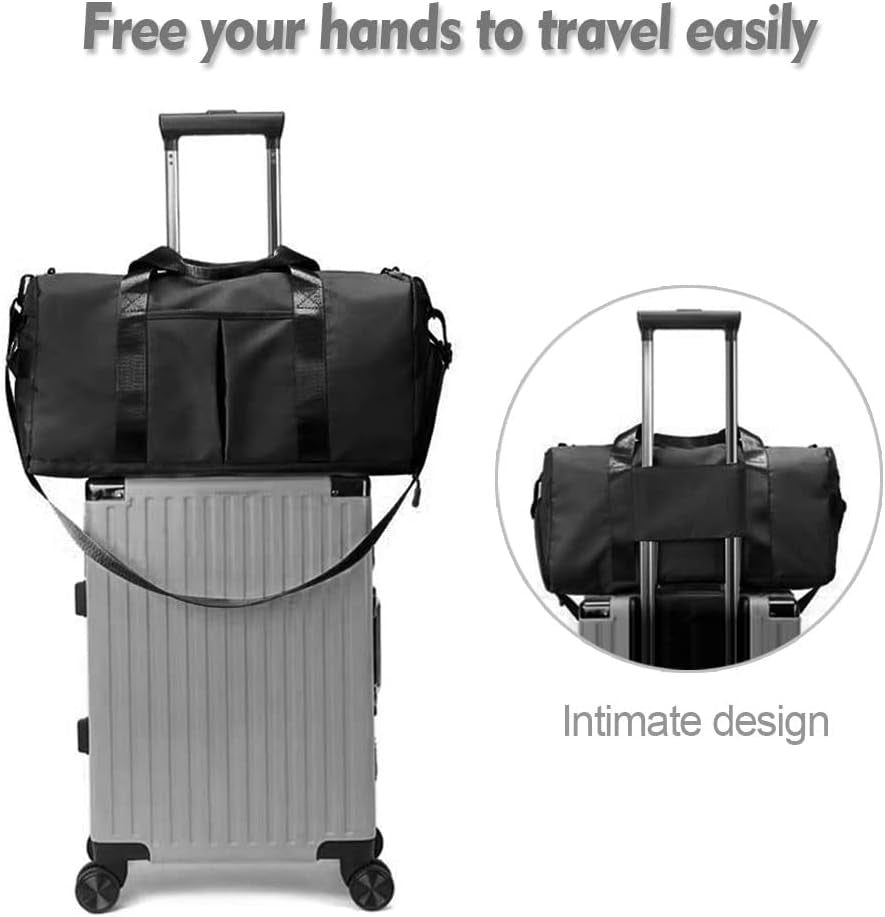 Small Gym Bag for Women and Men, Workout Bag for Sports and Weekend Getaway, Waterproof Dufflebag with Shoe and Wet Clothes Compartments, Black