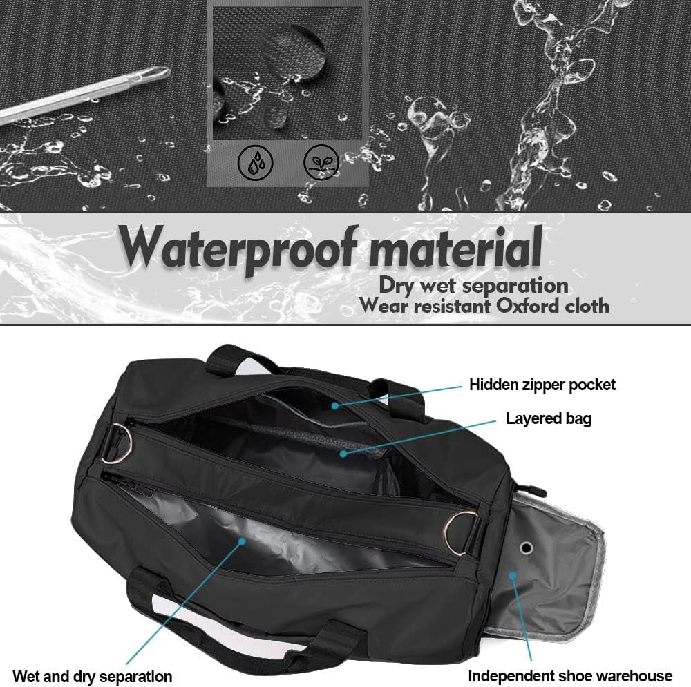 Small Gym Bag for Women and Men, Workout Bag for Sports and Weekend Getaway, Waterproof Dufflebag with Shoe and Wet Clothes Compartments, Black