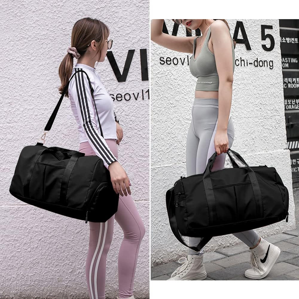 Small Gym Bag for Women and Men, Workout Bag for Sports and Weekend Getaway, Waterproof Dufflebag with Shoe and Wet Clothes Compartments, Black