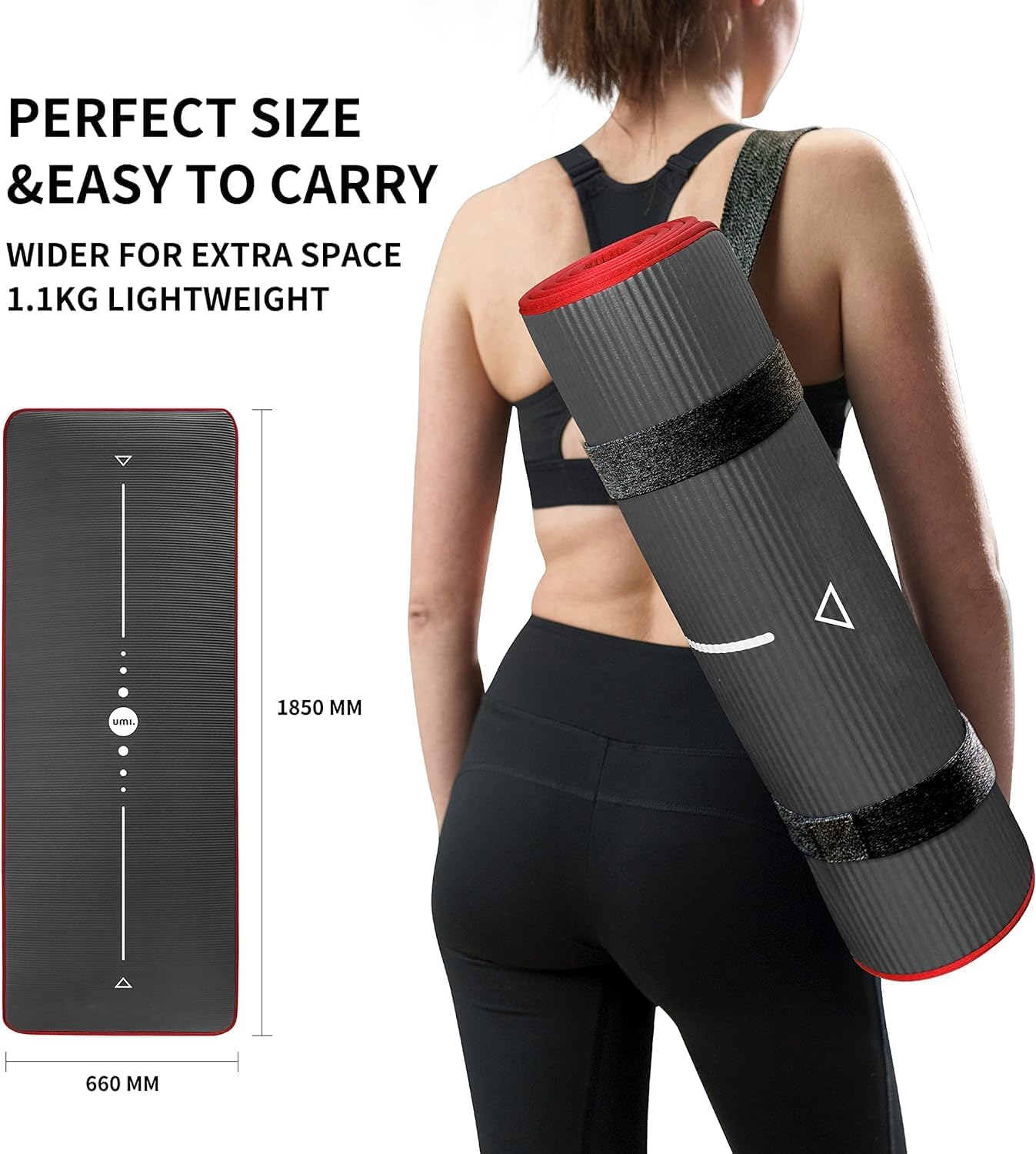 Yoga Mat Eco Friendly NBR All-Purpose 10Mm Thick Non-Slip Exercise Mat High Density Anti-Tear Pilates Mat with Carrying Strap for Yoga Pilates and Gymnastics - 183Cm X 66Cm X 1Cm - 4 Colours(Only Official Brand : )