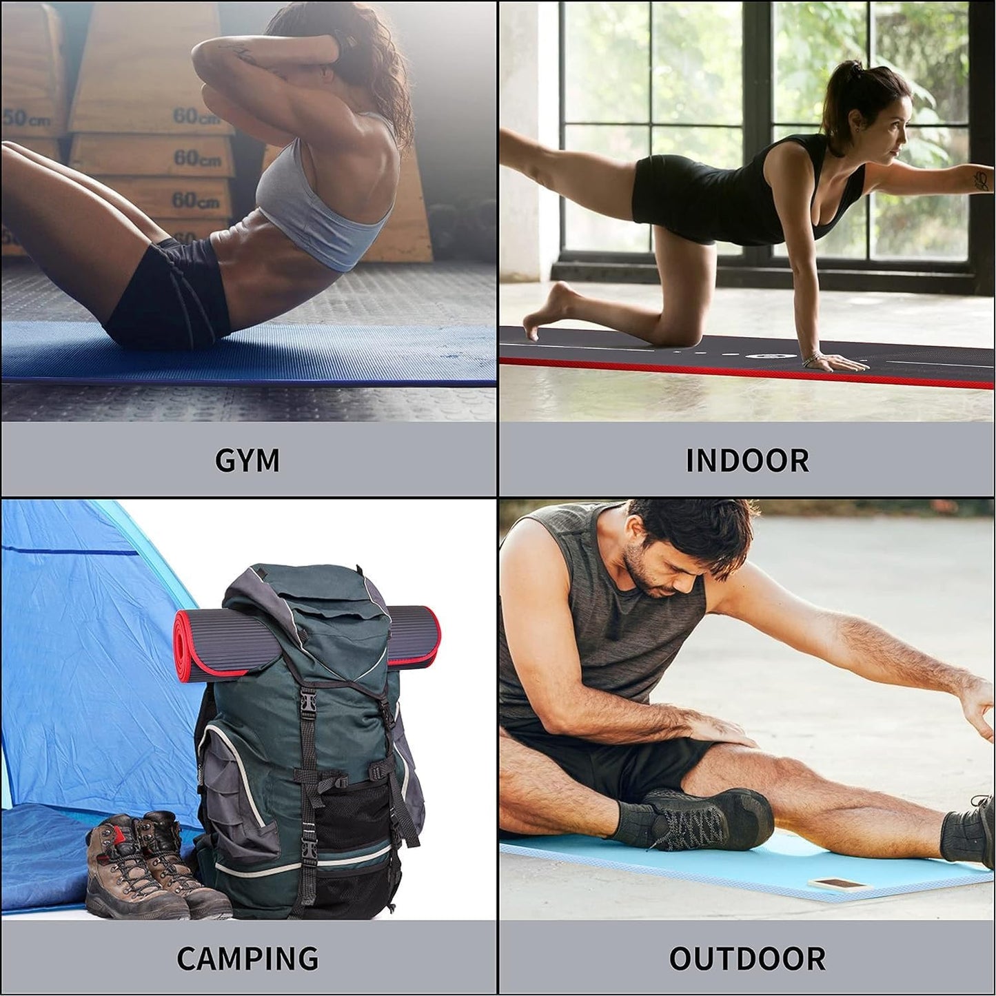 Yoga Mat Eco Friendly NBR All-Purpose 10Mm Thick Non-Slip Exercise Mat High Density Anti-Tear Pilates Mat with Carrying Strap for Yoga Pilates and Gymnastics - 183Cm X 66Cm X 1Cm - 4 Colours(Only Official Brand : )