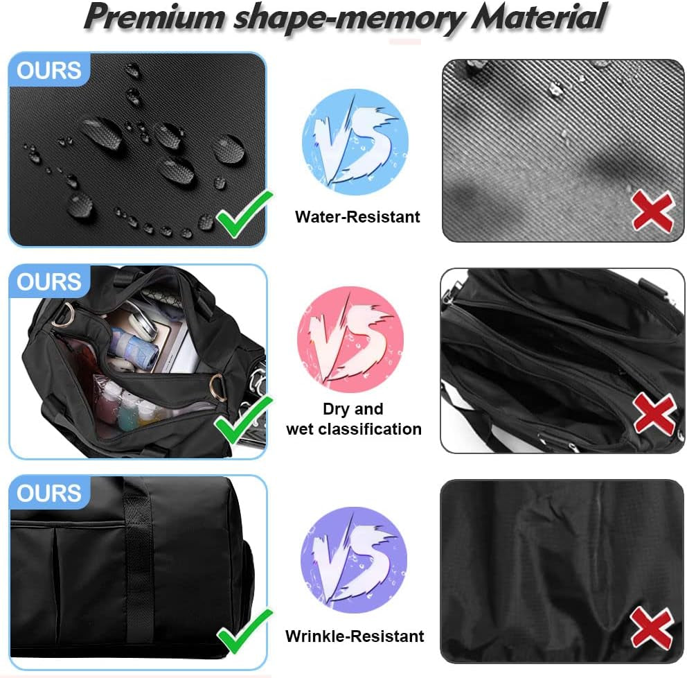 Small Gym Bag for Women and Men, Workout Bag for Sports and Weekend Getaway, Waterproof Dufflebag with Shoe and Wet Clothes Compartments, Black