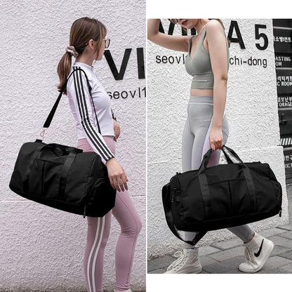 Small Gym Bag for Women and Men, Workout Bag for Sports and Weekend Getaway, Waterproof Dufflebag with Shoe and Wet Clothes Compartments, Black