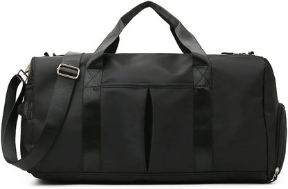 Small Gym Bag for Women and Men, Workout Bag for Sports and Weekend Getaway, Waterproof Dufflebag with Shoe and Wet Clothes Compartments, Black