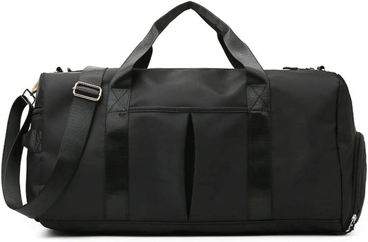 Small Gym Bag for Women and Men, Workout Bag for Sports and Weekend Getaway, Waterproof Dufflebag with Shoe and Wet Clothes Compartments, Black