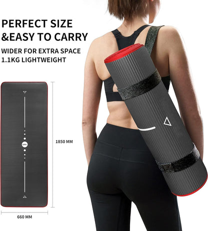 Yoga Mat Eco Friendly NBR All-Purpose 10Mm Thick Non-Slip Exercise Mat High Density Anti-Tear Pilates Mat with Carrying Strap for Yoga Pilates and Gymnastics - 183Cm X 66Cm X 1Cm - 4 Colours(Only Official Brand : )