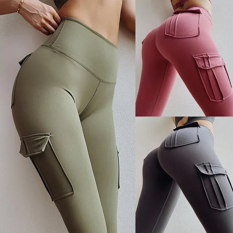 Women Yoga Pants High Waist Military Style Sport Leggings Gym Slim Fit Pocket Sweatpants Outdoor Running Fitness Pants